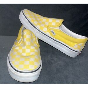 VANS Classic Slip On, Womens Sz 6.5, Checker Yellow & White - Retro Fun!